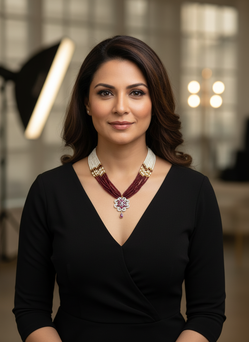 Royal Ruby Pearl Floral Pendant Silver Necklace